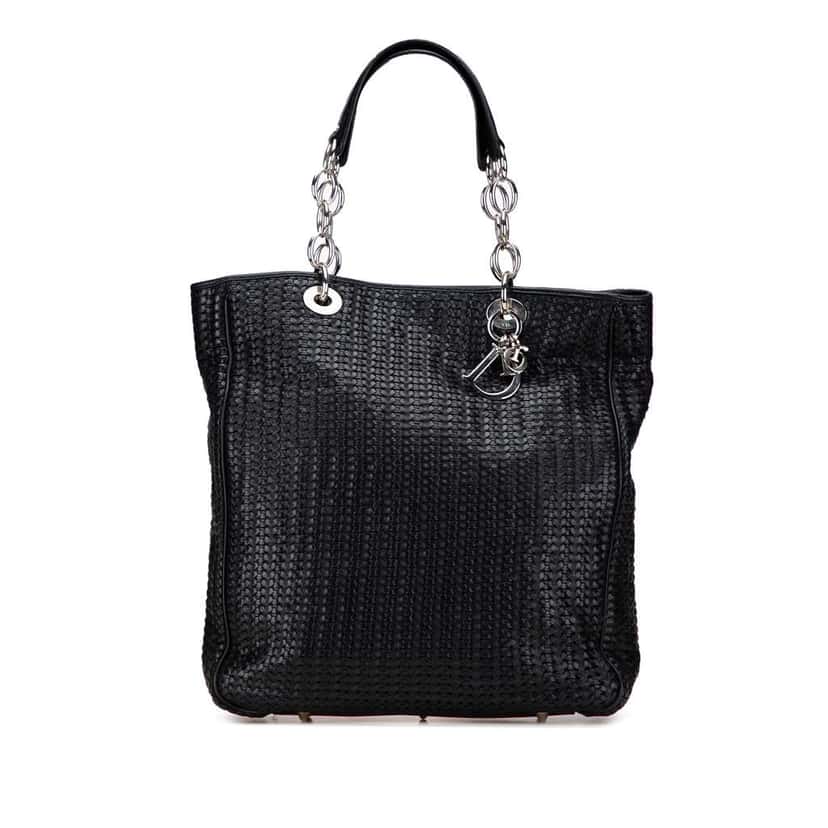 Dior Large Woven Lambskin Lady Dior Soft Shopping Tote Black Leather Good condition - Front View