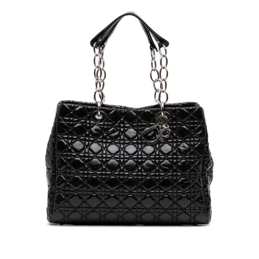 Dior Large Patent Cannage Lady Dior Soft Shopping Tote Black Leather Good condition - Front View