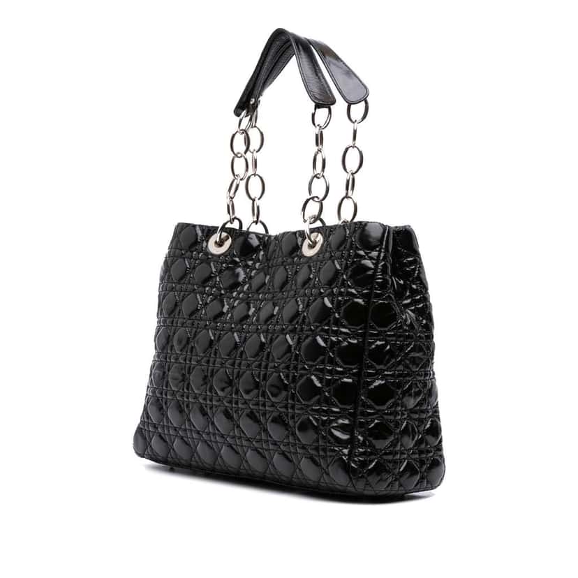 Dior Large Patent Cannage Lady Dior Soft Shopping Tote Black Leather Good condition - Back View