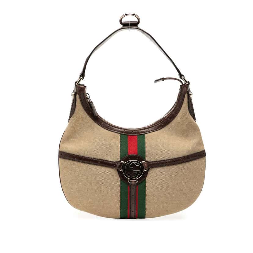 Gucci Canvas Web Reins Hobo Brown Canvas Good condition - Front View