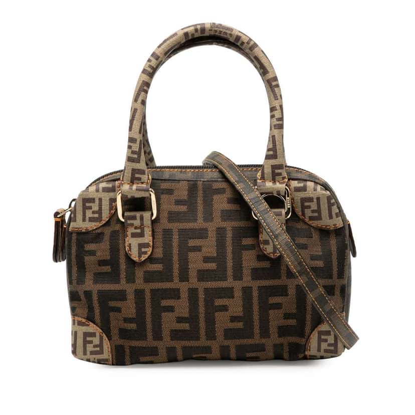 Fendi Zucchino Trimmed Zucca Canvas Boston Brown Canvas Good condition - Front View