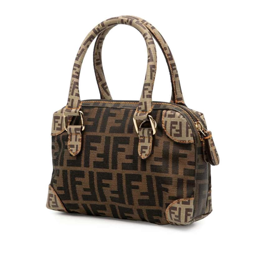 Fendi Zucchino Trimmed Zucca Canvas Boston Brown Canvas Good condition - Back View