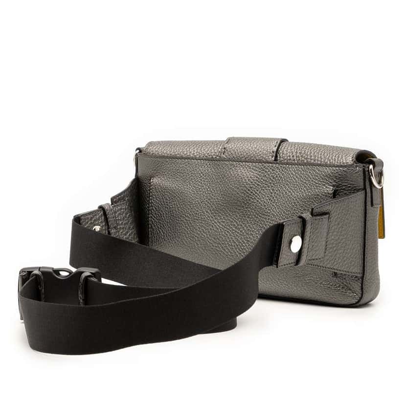 Fendi Leather Selleria Convertible Baguette Satchel Grey Leather Very good condition - Back View