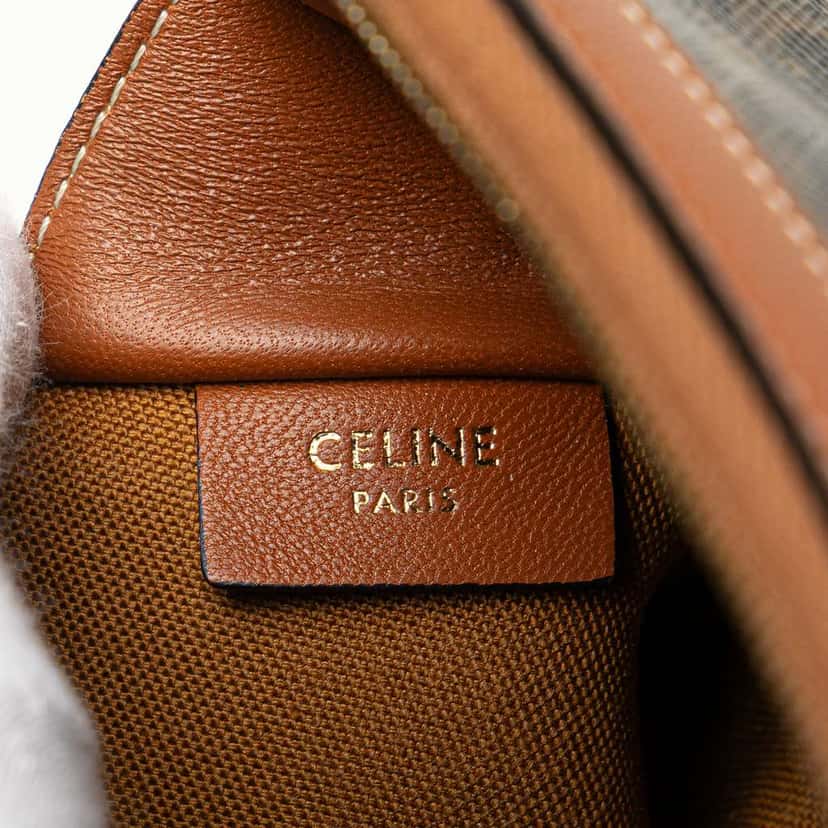 Celine Triomphe Coated Canvas Embroidered Logo Clutch On Chain Brown Canvas Good condition - Box View