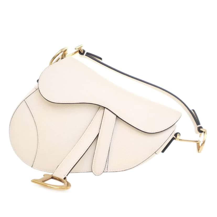 Dior Mini Grained Calfskin Saddle Bag White Leather Good condition - Front View