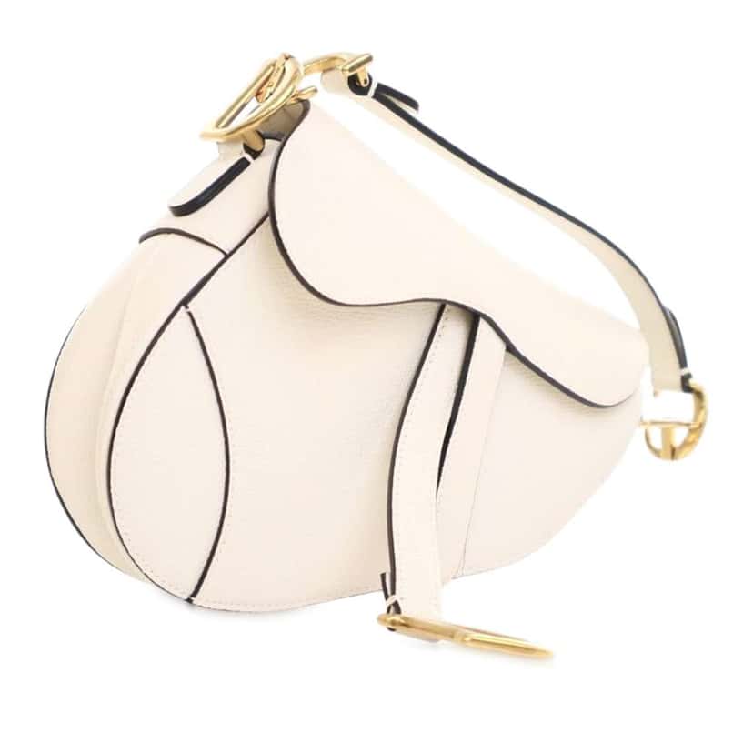 Dior Mini Grained Calfskin Saddle Bag White Leather Good condition - Back View