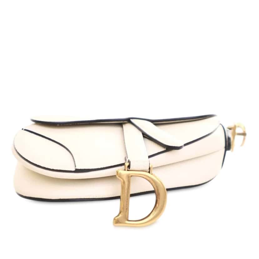 Dior Mini Grained Calfskin Saddle Bag White Leather Good condition - Model View