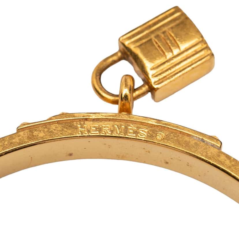 Hermès Leather Kelly Cadena Lock Bangle Bracelet Brown Leather Good condition - Box View