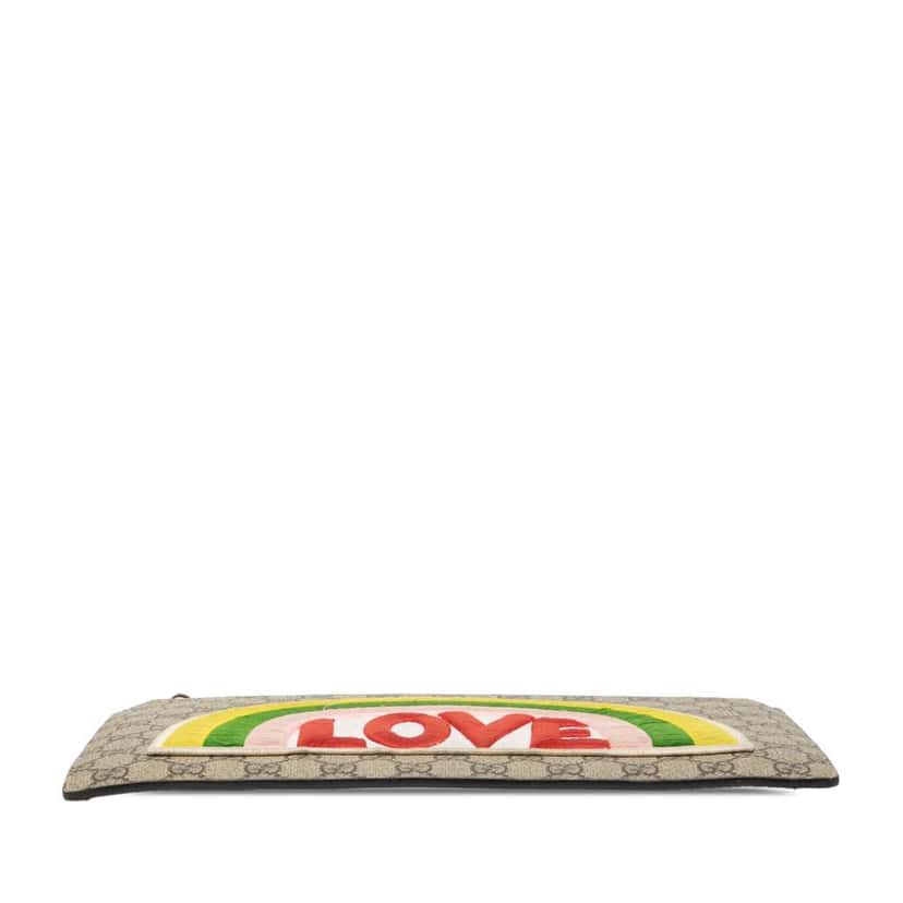 Gucci GG Supreme Rainbow Love Patch Clutch Brown Canvas Good condition - Inside View