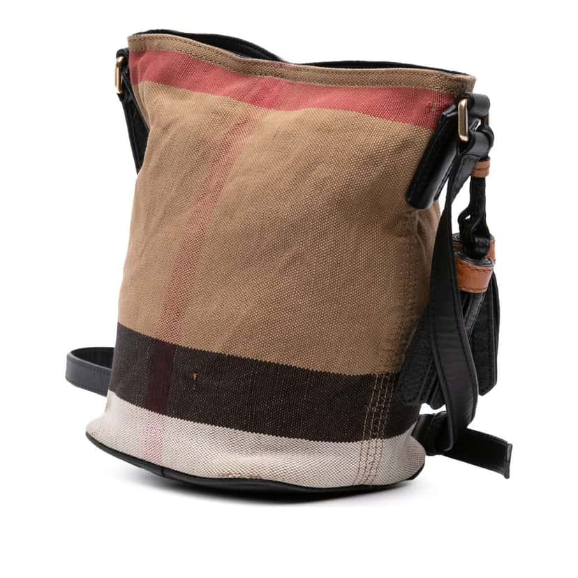 Burberry Mini Mega Check Canvas Ashby Tassel Bucket Bag Brown Canvas Good condition - Back View