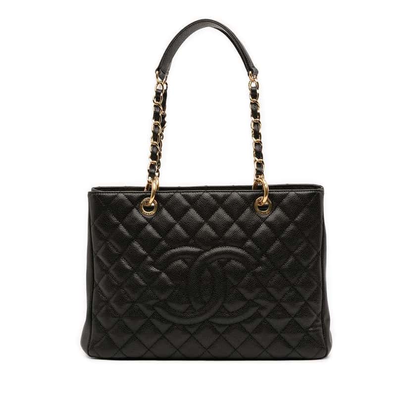 Chanel Caviar Grand Shopping Tote Black Leather Good condition - Front View