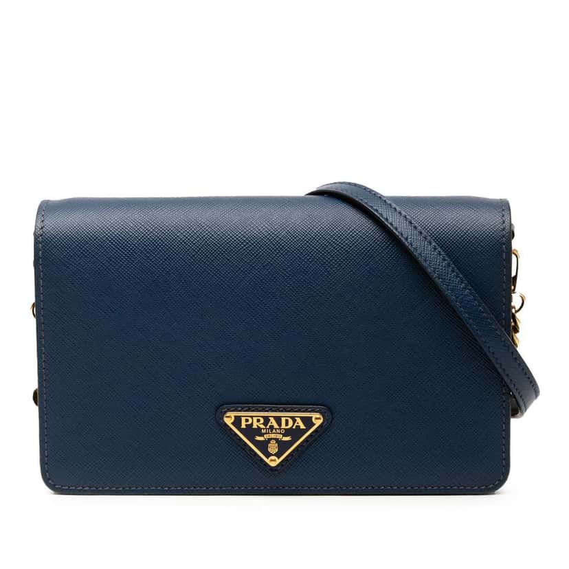 Prada Saffiano Crossbdoy Blue Leather Good condition - Front View