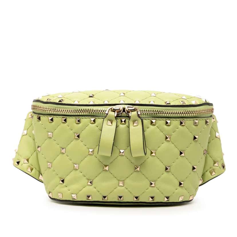 Valentino Nappa Rockstud Spike Belt Bag Green Leather Very good condition - Front View