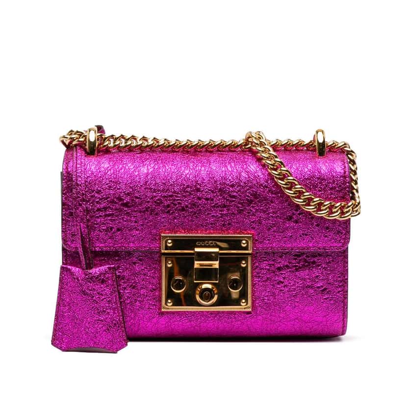 Gucci Small Metallic Leather Padlock Crossbody Purple Leather Good condition - Front View