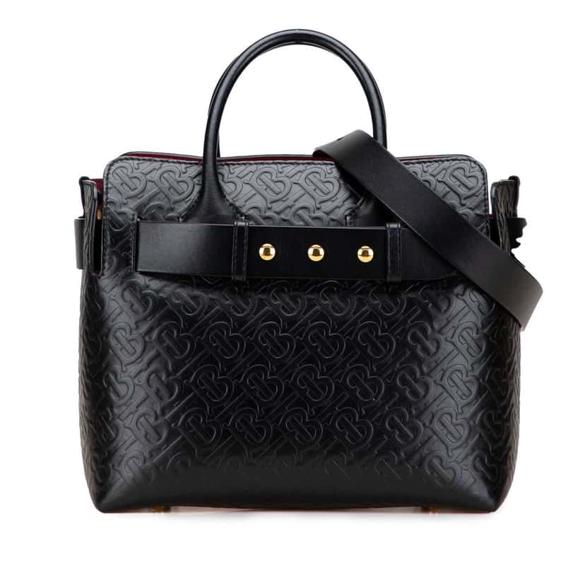 Burberry Small TB Monogram Embossed Leather Belt Bag Black Leather Very good condition - Front View