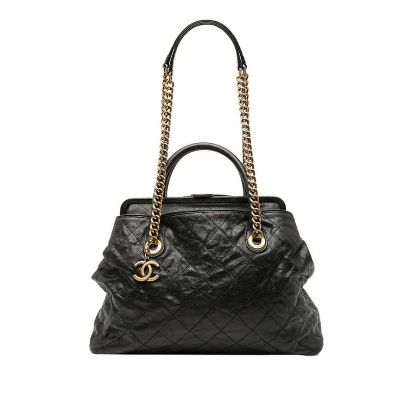 Chanel Quilted Glazed Caviar Frame Tote Black Leather Good condition - Front View
