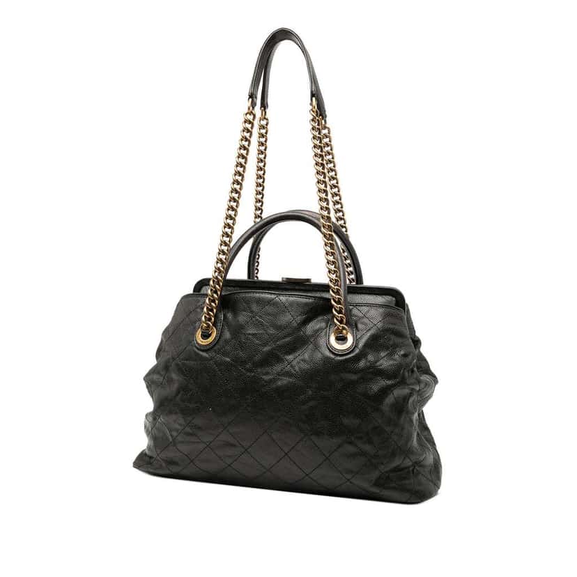 Chanel Quilted Glazed Caviar Frame Tote Black Leather Good condition - Back View