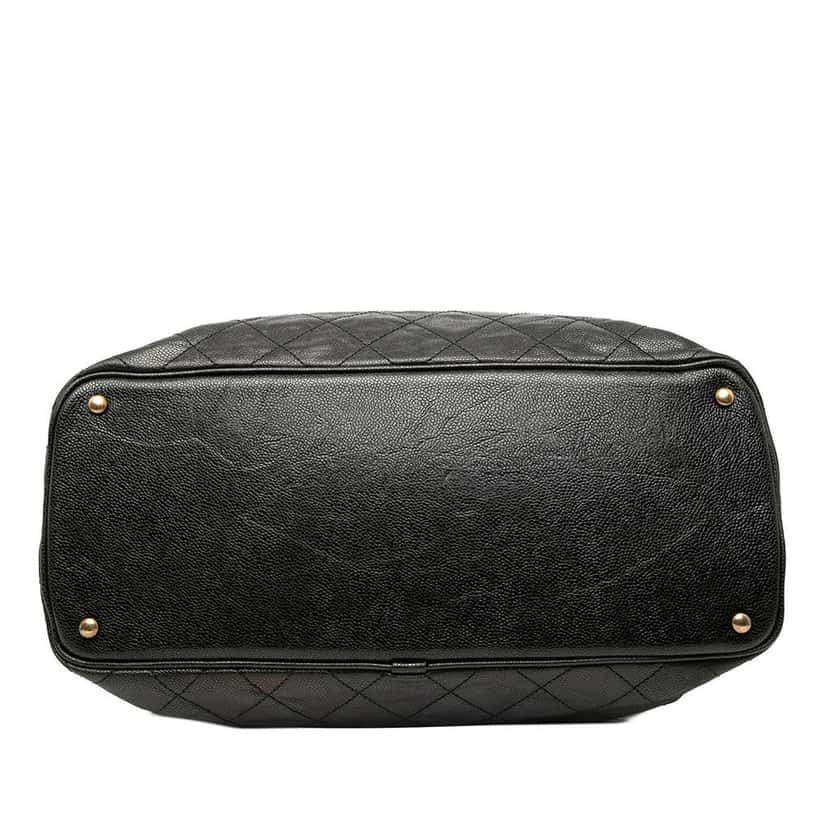 Chanel Quilted Glazed Caviar Frame Tote Black Leather Good condition - Inside View
