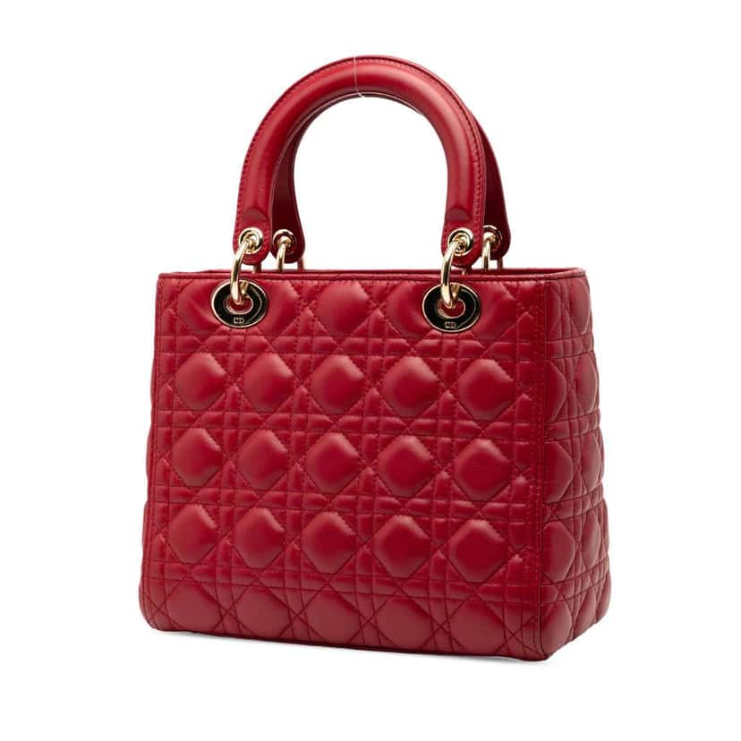 Dior Medium Lambskin Cannage Lady Dior Red Leather Good condition - Back View
