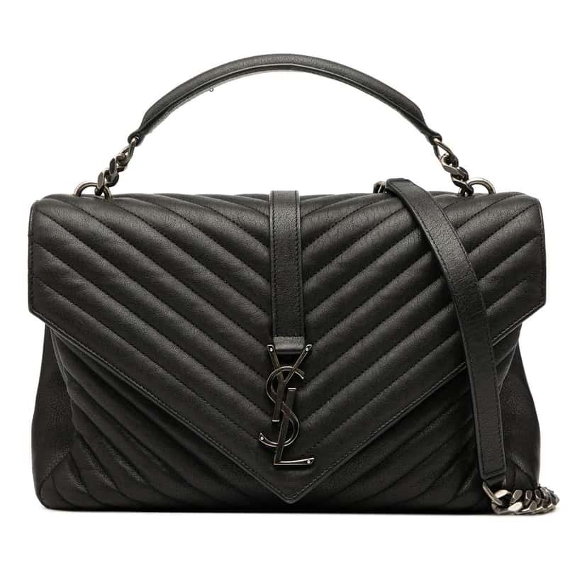 Saint Laurent Large Quilted Chevron Sheepskin College Satchel Black Leather Good condition - Front View