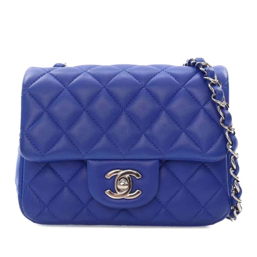 Chanel Mini Square Classic Lambskin Single Flap Blue Leather Good condition - Front View