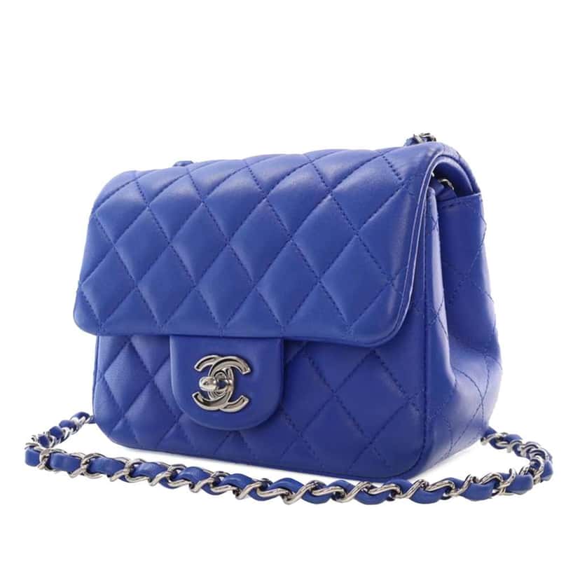 Chanel Mini Square Classic Lambskin Single Flap Blue Leather Good condition - Back View