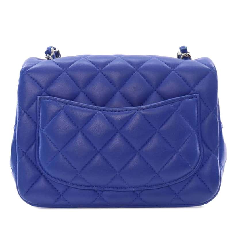 Chanel Mini Square Classic Lambskin Single Flap Blue Leather Good condition - Inside View