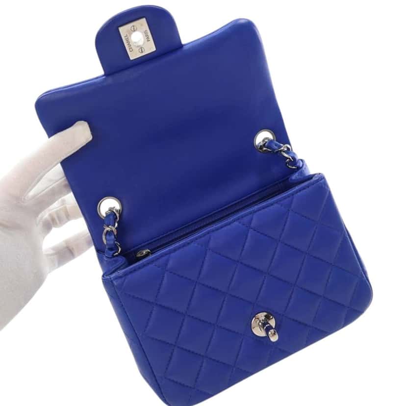 Chanel Mini Square Classic Lambskin Single Flap Blue Leather Good condition - Box View