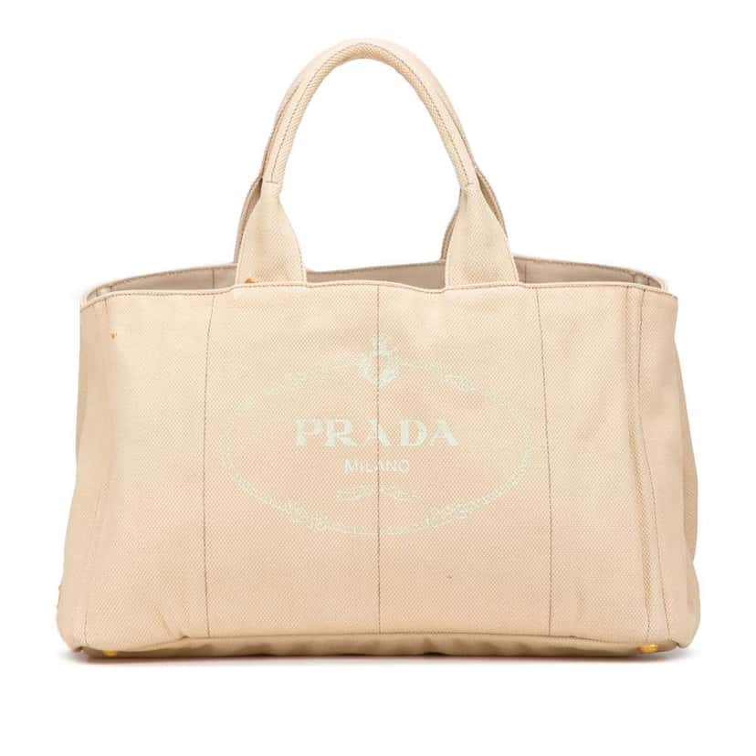 Prada Large Canvas Canapa Logo Satchel Brown Canvas Good condition - Front View