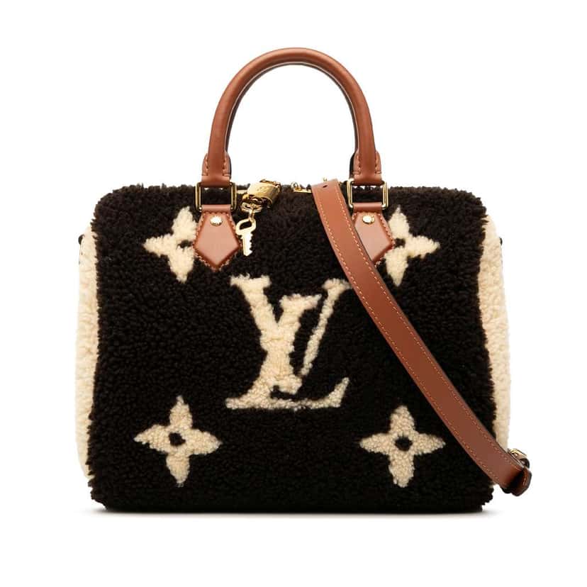 Louis Vuitton Monogram Giant Shearling Teddy Speedy Bandouliere 25 Brown Good condition - Front View