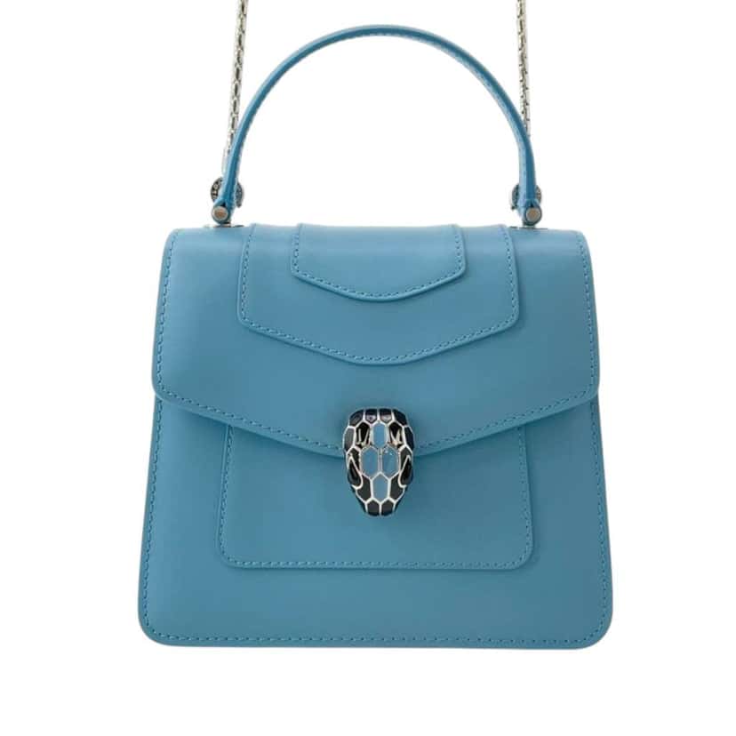 Bvlgari Small Calfskin Serpenti Forever Top Handle Bag Blue Leather Good condition - Front View