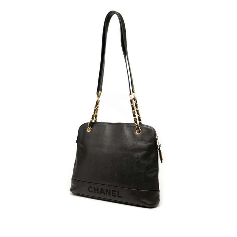 Chanel Caviar Logo Chain Shoulder Bag Black Leather Very good condition - Back View