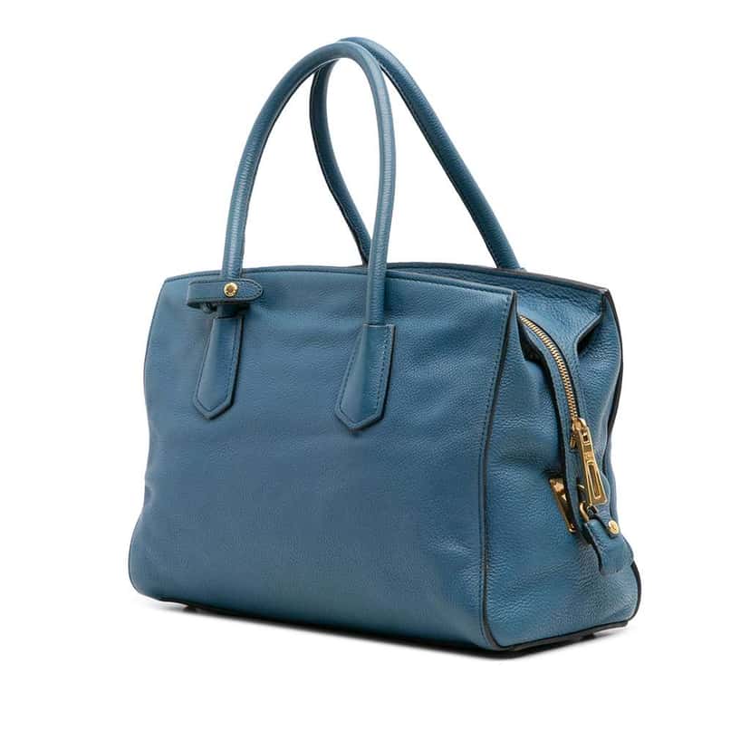 Prada Vitello Grain Satchel Blue Leather Good condition - Back View