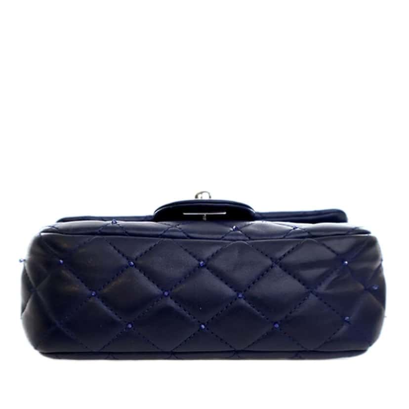 Chanel Mini Rectangular Classic Lambskin Crystal Single Flap Blue Leather Good condition - Inside View