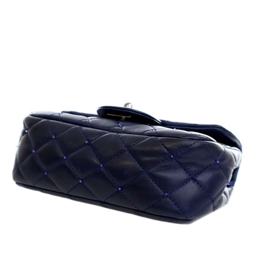 Chanel Mini Rectangular Classic Lambskin Crystal Single Flap Blue Leather Good condition - Model View
