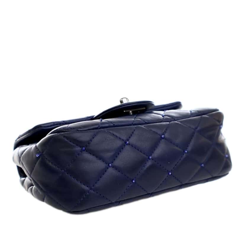 Chanel Mini Rectangular Classic Lambskin Crystal Single Flap Blue Leather Good condition - Box View