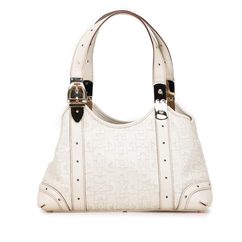 Gucci Horsebit Embossed Leather Shoulder Bag White Leather Good condition - Front View