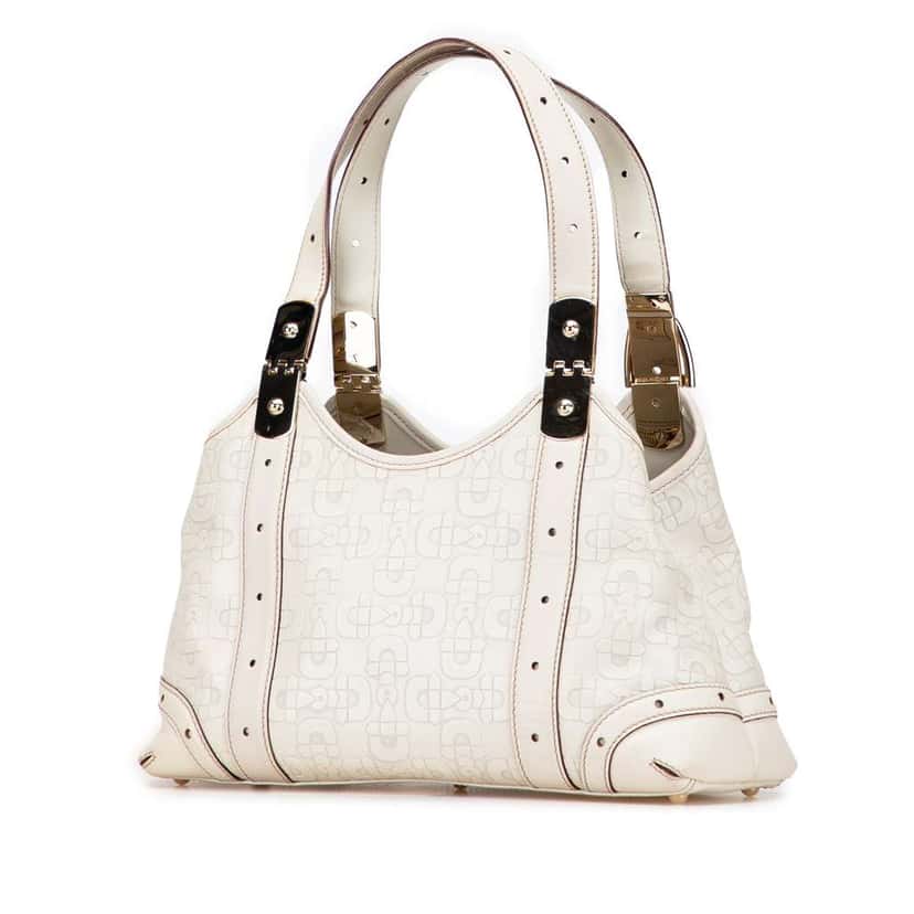 Gucci Horsebit Embossed Leather Shoulder Bag White Leather Good condition - Back View
