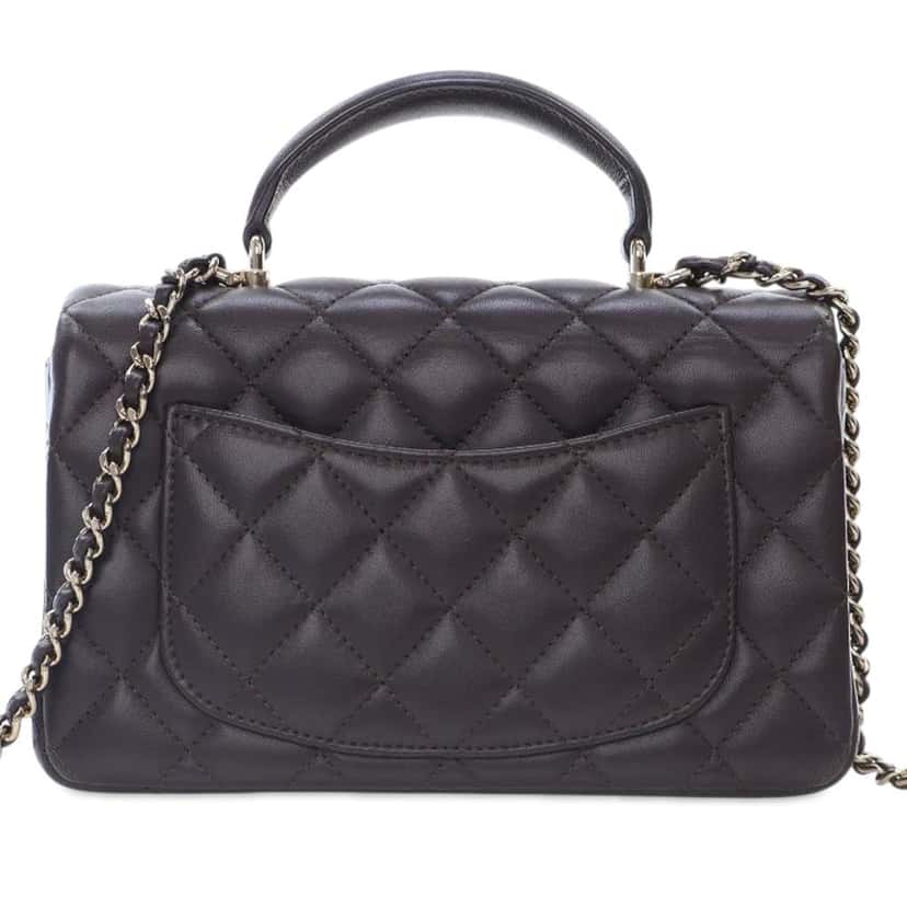 Chanel Mini Rectangular Lambskin Top Handle Flap Brown Leather Good condition - Inside View