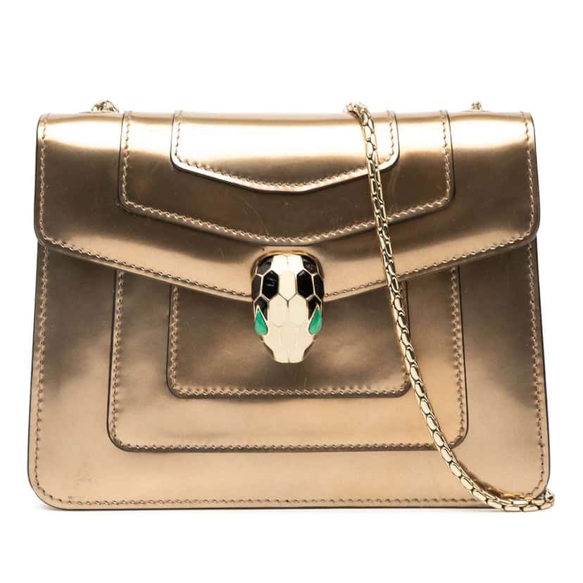 Bvlgari Small Patent Serpenti Forever Crossbody Gold Leather Good condition - Front View