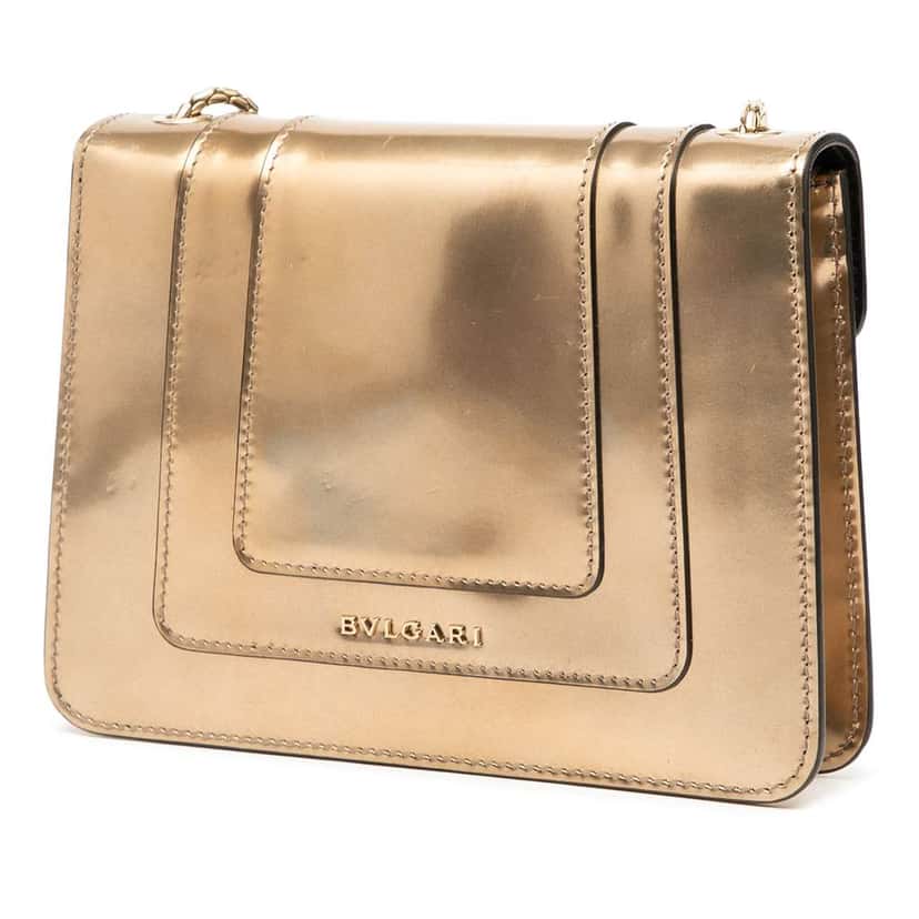Bvlgari Small Patent Serpenti Forever Crossbody Gold Leather Good condition - Back View