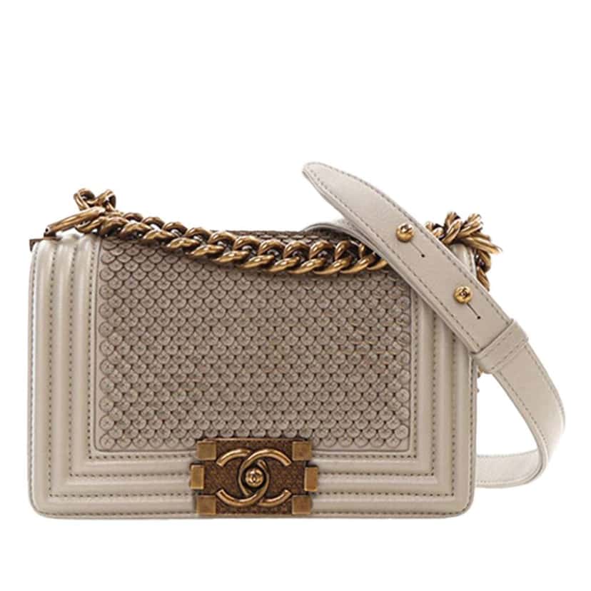 Chanel Small Scaled Lambskin Boy Flap Gold Leather Good condition - Front View