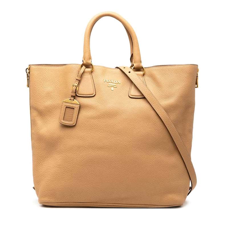 Prada Vitello Daino Side Zip Convertible Tote Brown Leather Very good condition - Front View