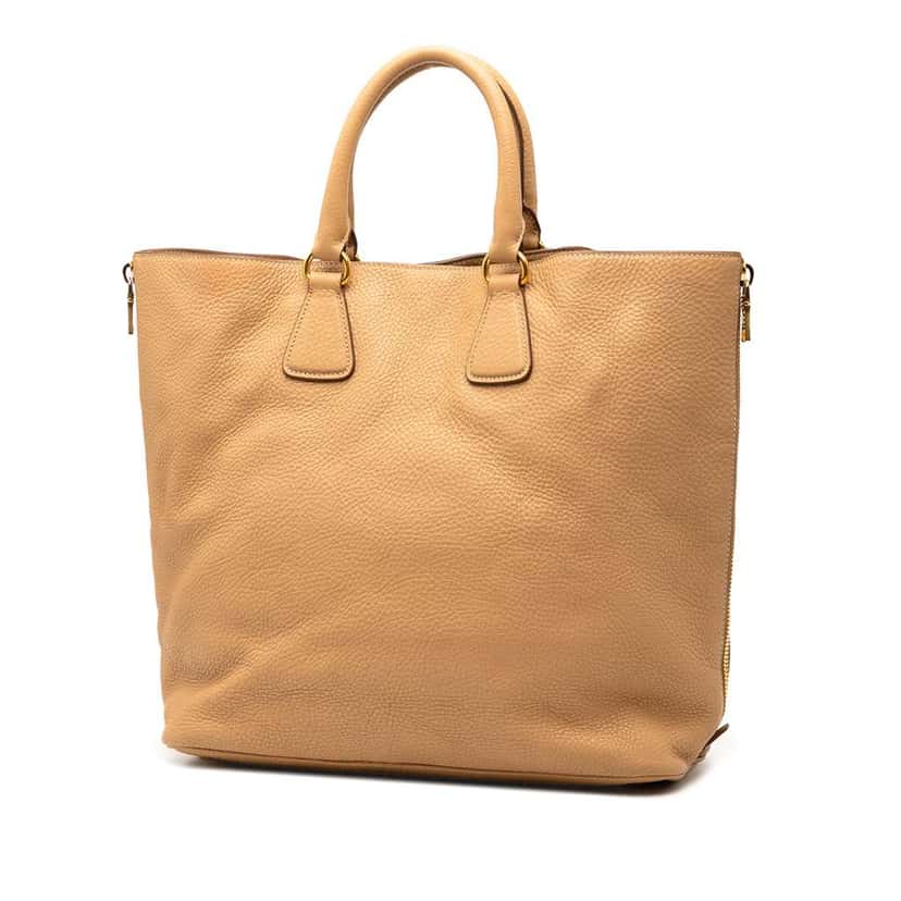Prada Vitello Daino Side Zip Convertible Tote Brown Leather Very good condition - Back View