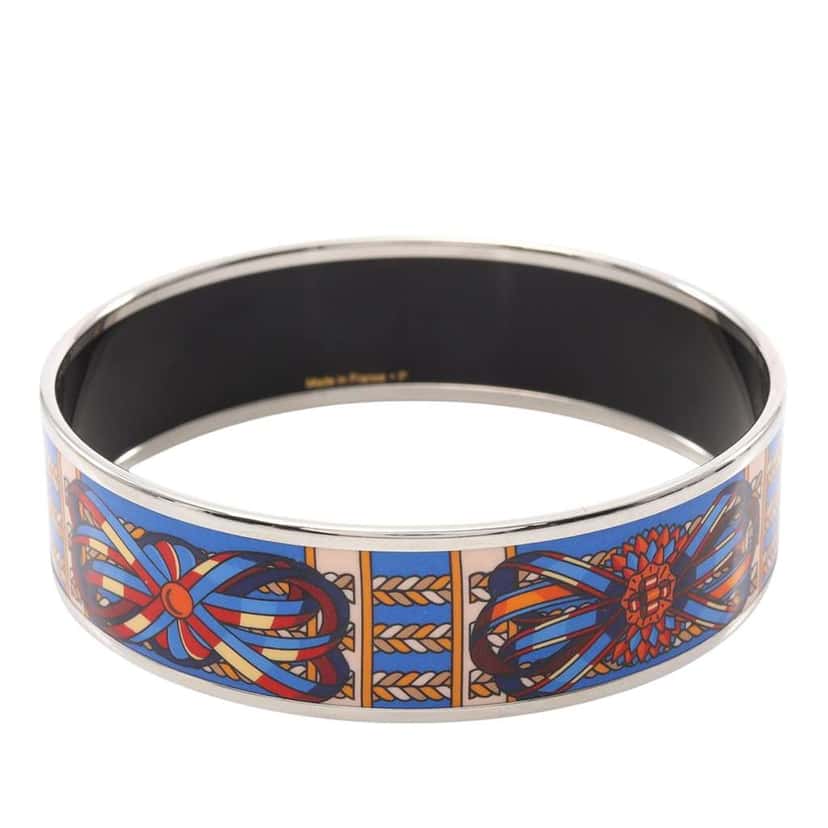Hermès Wide Sunburst Rubans de Cheval Enamel Bangle 70 Blue Good condition - Back View
