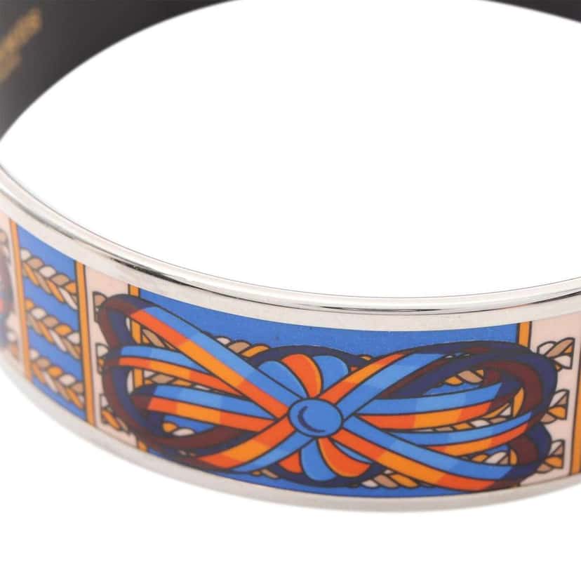 Hermès Wide Sunburst Rubans de Cheval Enamel Bangle 70 Blue Good condition - Model View