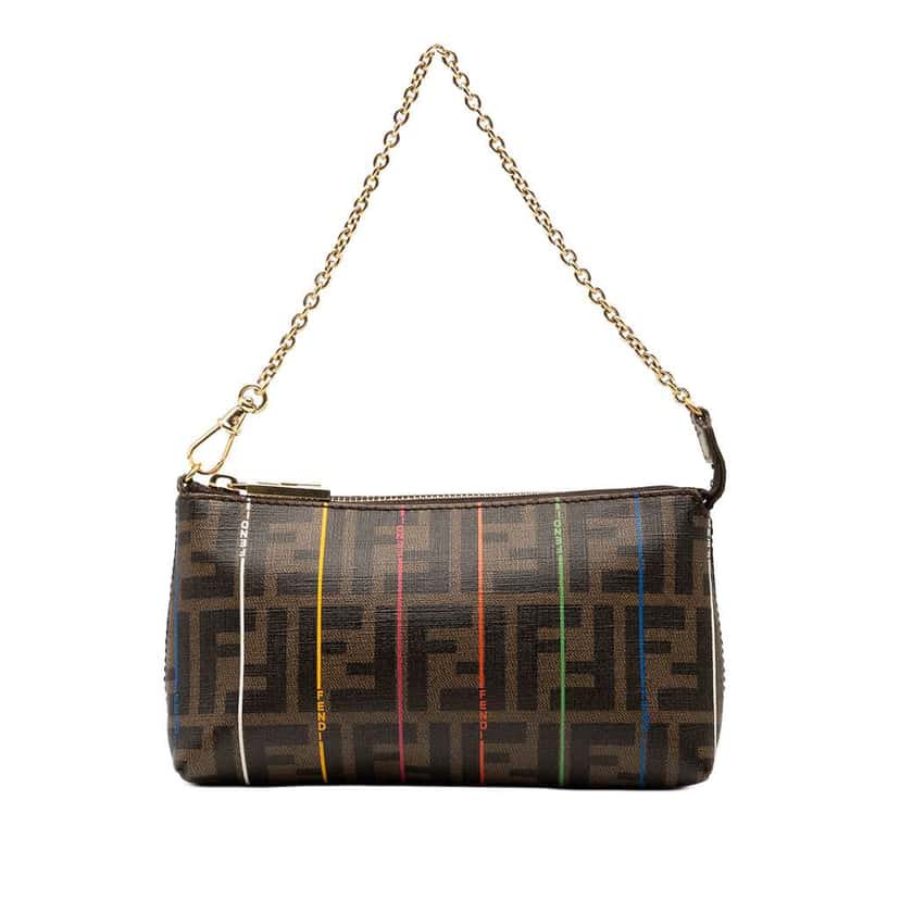 Fendi Zucca Spalmati Stripes Chain Pochette Brown Canvas Good condition - Front View