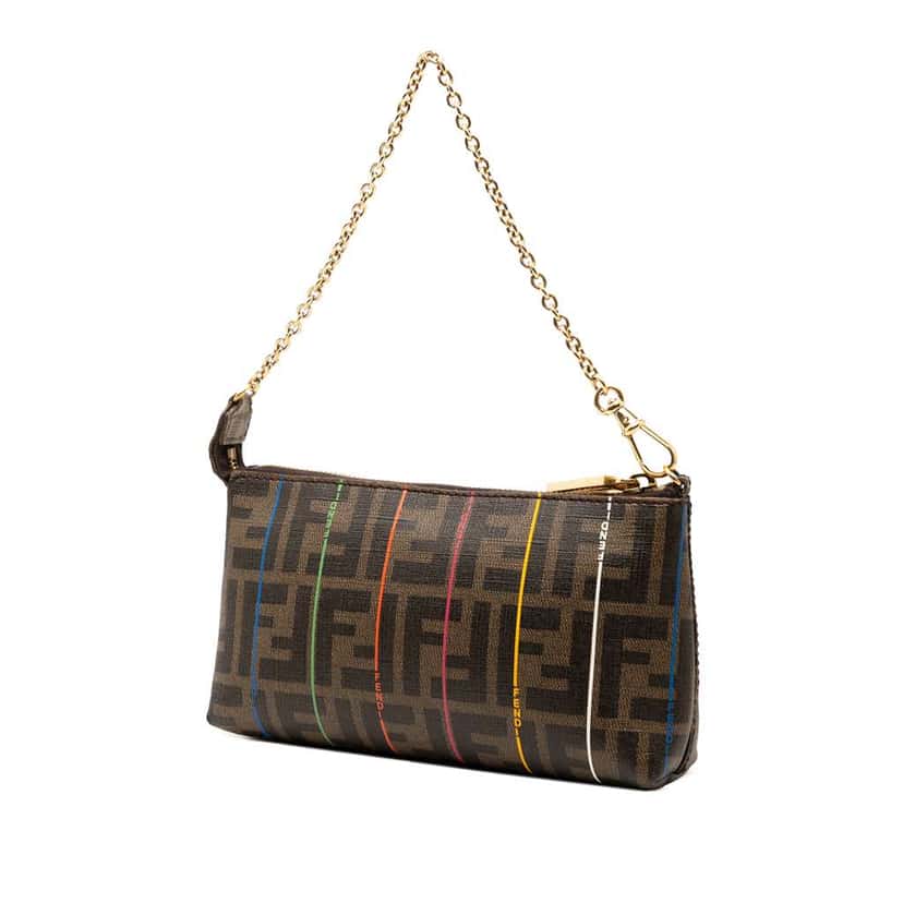 Fendi Zucca Spalmati Stripes Chain Pochette Brown Canvas Good condition - Back View