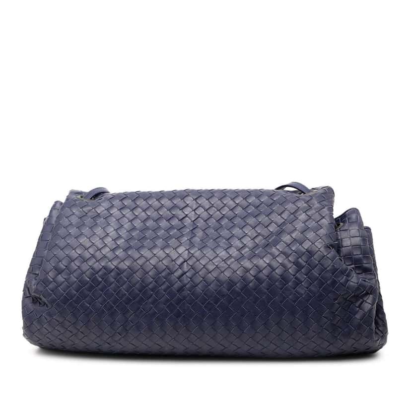 Bottega Veneta Nappa Intrecciato Flap Crossbody Blue Leather Good condition - Back View