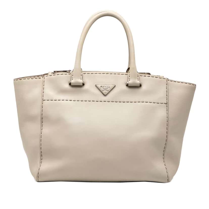Prada City Calf Stitched Twin Pocket Satchel Brown Leather Very good condition - Front View